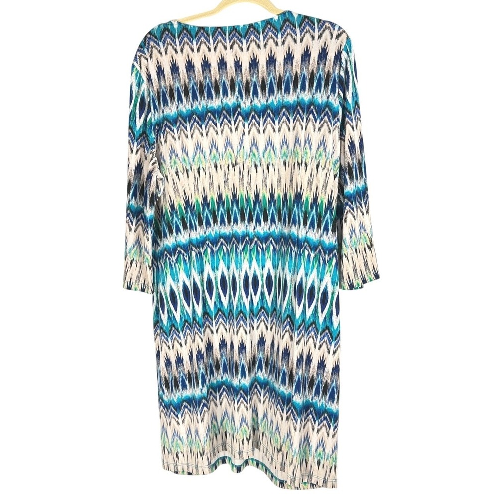 Chicos Multi-Blue Printed Sheath Dress - Women XL 3/4 sleeve - Picture 5 of 8